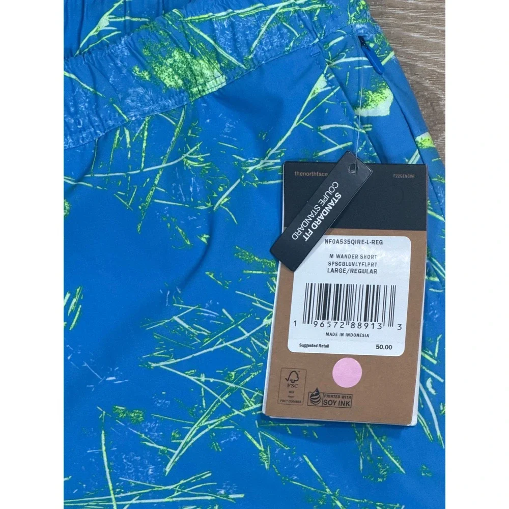 North Face Mens Wander Swim Short Blue Leaf Print Tropical NF0A535Q Large NWT